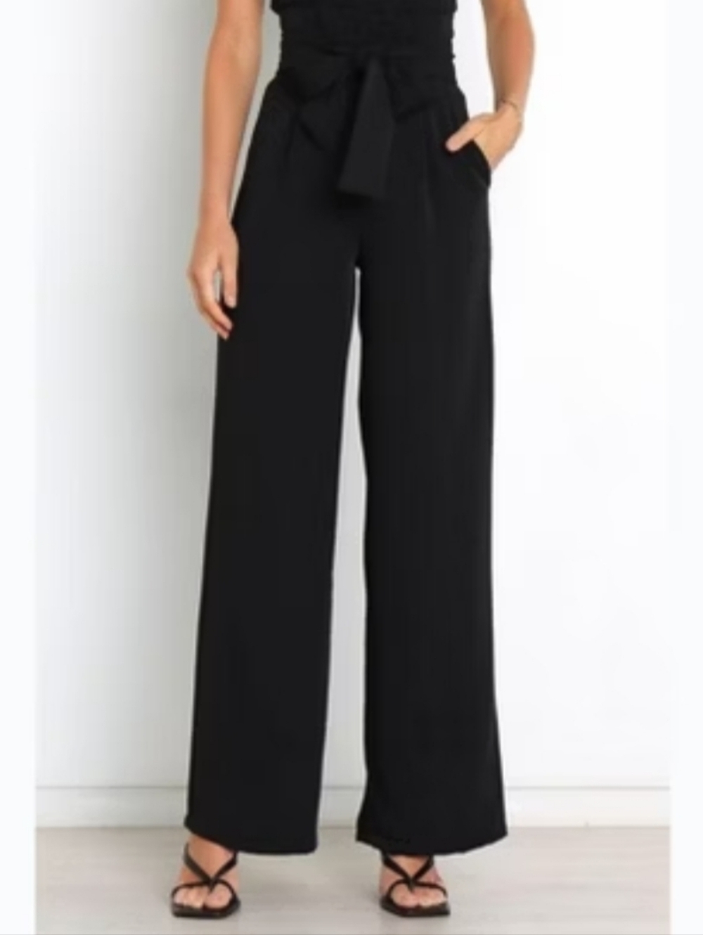New York & Company (Size 8) Classic Black Stretch Paperbag Belted Wide-Leg Pants - Picture 12 of 14